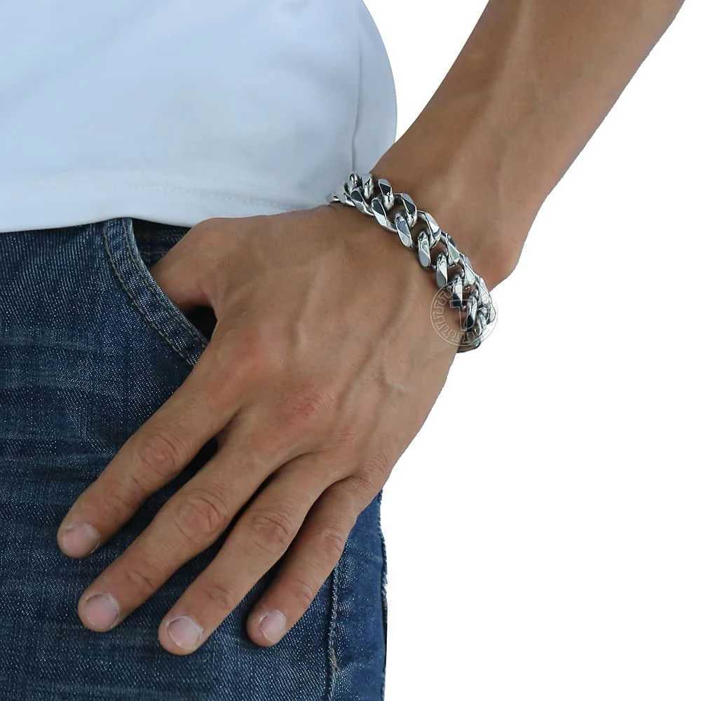Davieslee Matte Polished Mens Bracelet Curb Cuban Link Chain 316L Stainless Steel Bracelet 15 mm DHBM109X240913