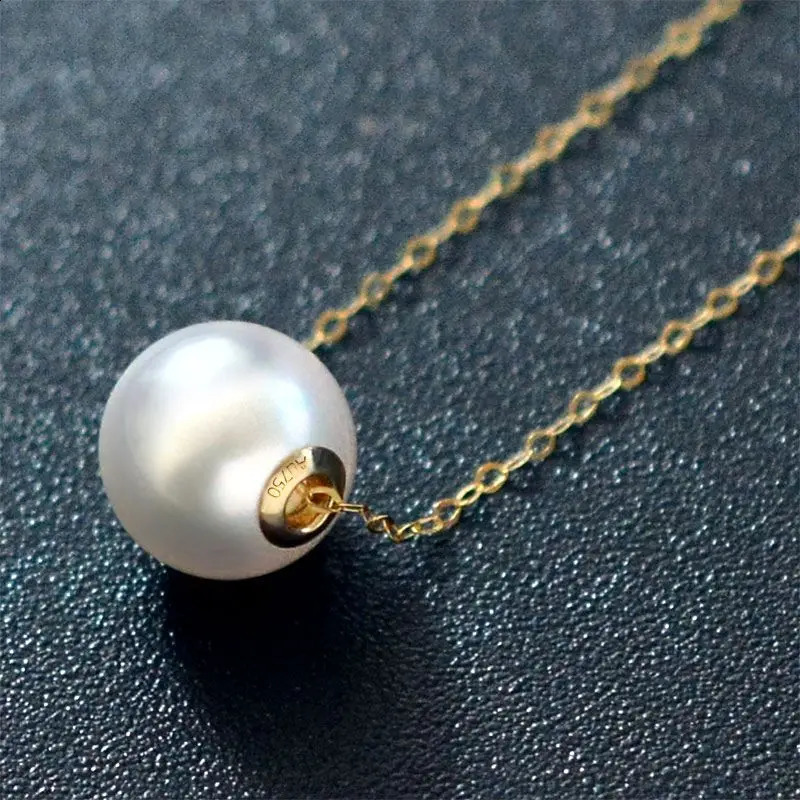 100% 18K Yellow Gold Necklace Pendant Natural Freshwater Pearls Fine Jewelry Wedding Party For Women AU750 X235 240910