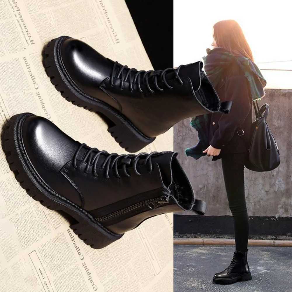 English Mid-calf Boots for Women Autumn Winter New Designer Black Platform Shoes Female Fashion Casual Ankle Botas De Mujer M240912