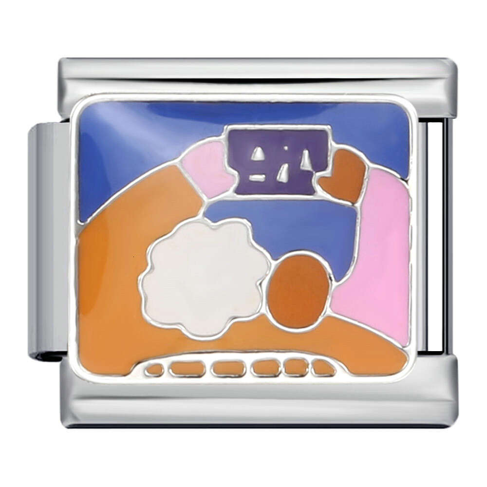 Fresh Illustration Series Bead Bracelet Titanium Gold Plated Enamel DIY Welding Pattern Strap Chain Italian Charm Links Fit 9Mm Bracelet Jewelry DIY M