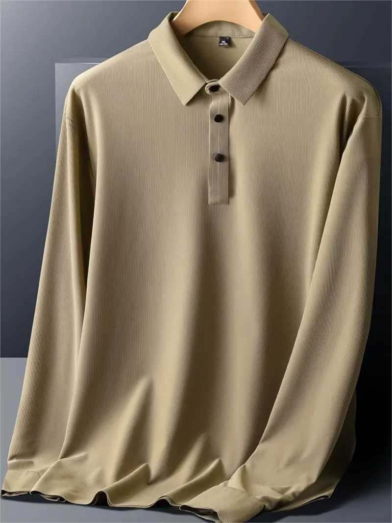 New large 8XL 7XL long sleeved polo shirt mens khaki red blue gray T-shirt breathable ice fast drying nylon polo mens golf T-shirt W240913