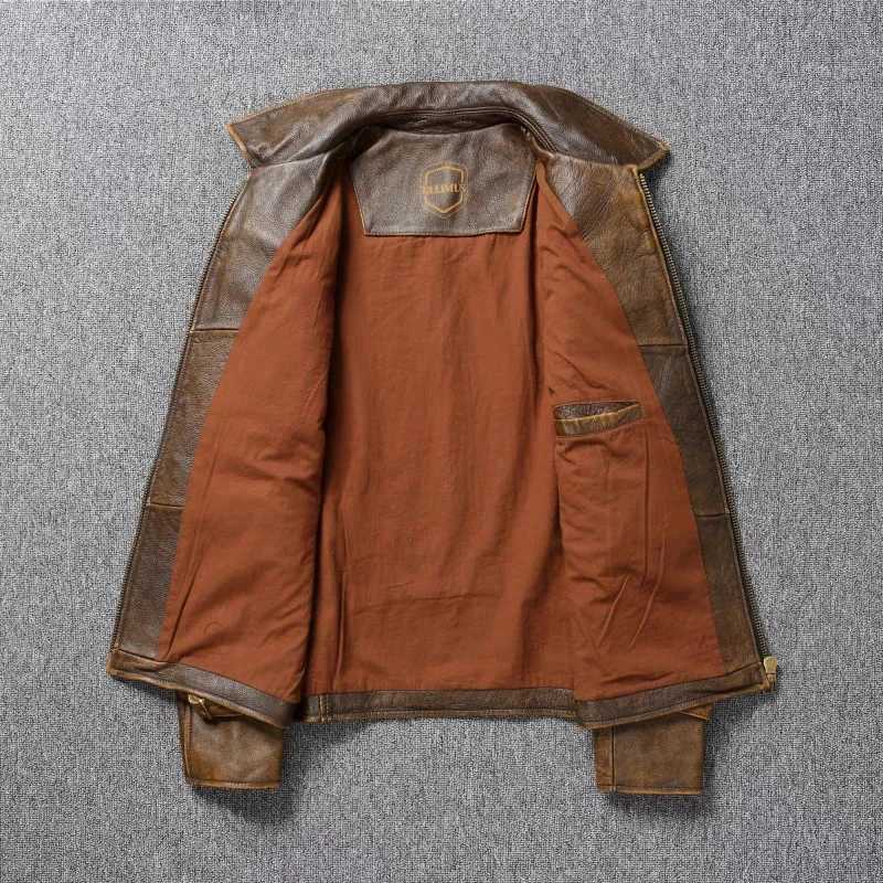 Mens Genuine Leather Jacket Natural Cowhide Hunting Jacket First Layer Cowhide American Retro Motorcycle Jacket Short JacketX240913