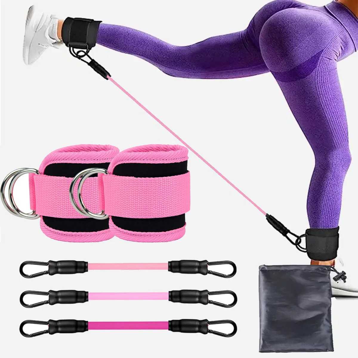 Ankle Straps Resistance Bands Set D-Ring Support Cuffs Gym Leg Strength Fitness Yoga Elastic Bands Hip Booty Circle Thigh Squat Y240913