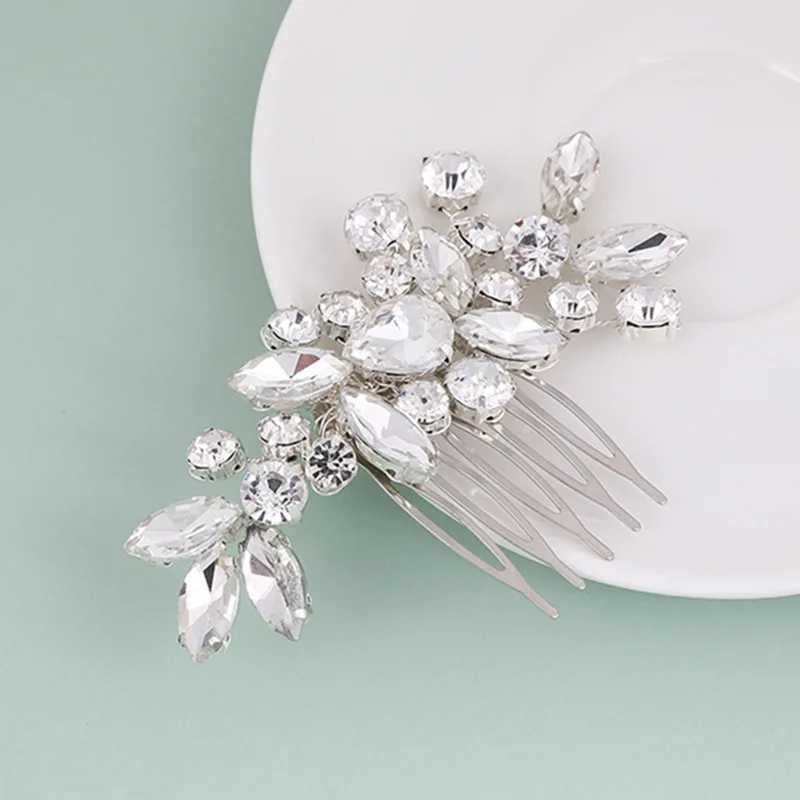 Luxury Girl Hair Comb Golden Hairpin Rhinestone Bridal Hair Accessories Alloy Flower and Leaf Shape Hair Pin For WomenX240913