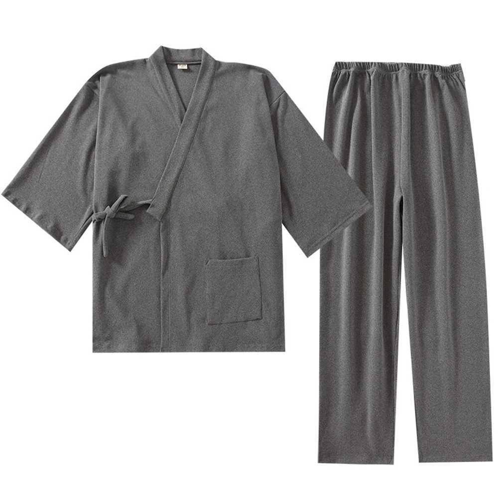 Autumn Winter Thick Mens Kimono Pajamas Suit Lace-up Yukata Tops Elastic Waist Trousers Set Home Costumes Boy Sleepwear Gift Y240913