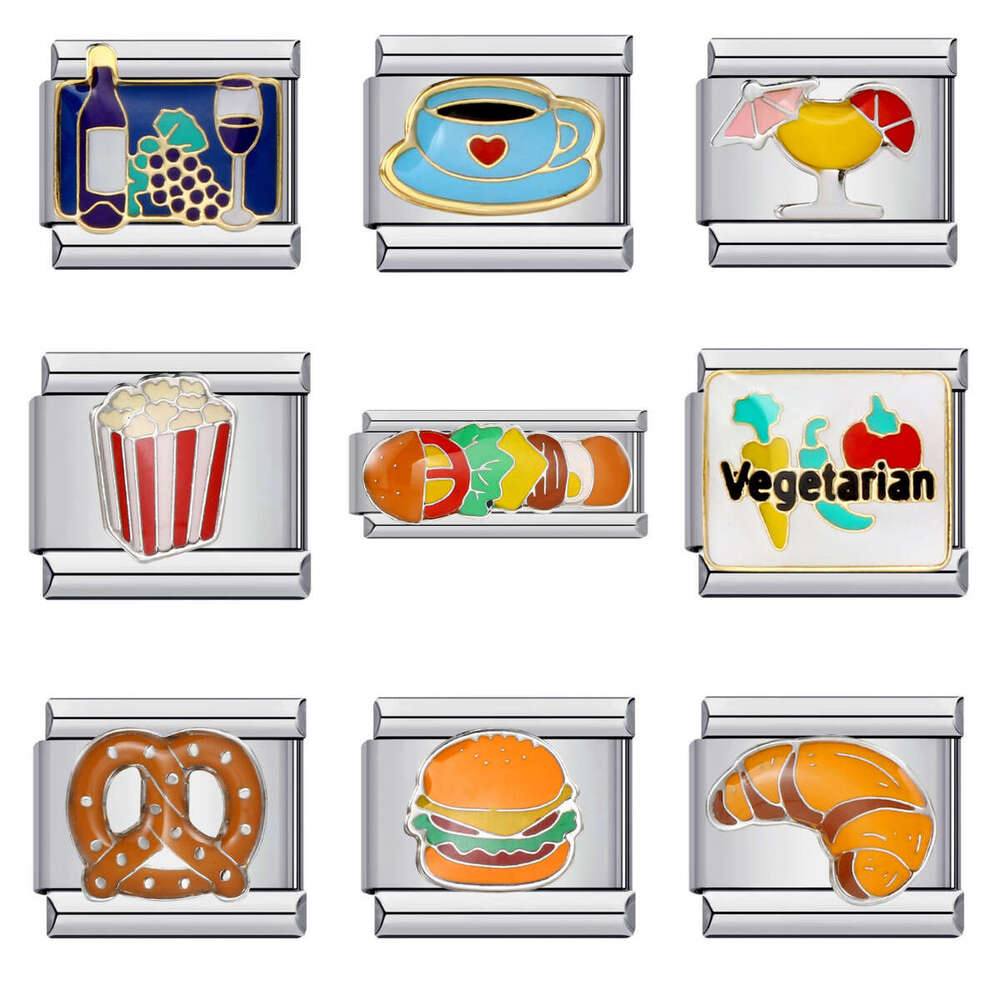 Delicious Food Bead New Titanium Welding Enamel Cartoon DIY Splicing Bracelet Italian Charm Links Stainless Steel Fit 9Mm Jewelry Making Gifts