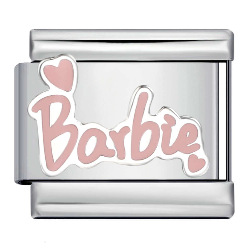 Romantic Pink Girl Heart Bead Titanium Welding Enamel DIY Bracelet Fairy Gift Italian Charm Links Stainless Steel Fit 9Mm Jewelry Making Gifts