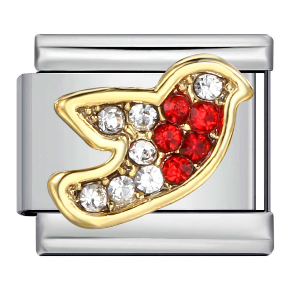 New Dia Inlaid Titanium Steel Welding Enamel DIY Module Italian Charm Bracelet Italian Charm Links Stainless Steel Fit 9mm Bracelet Jewelry DIY Making