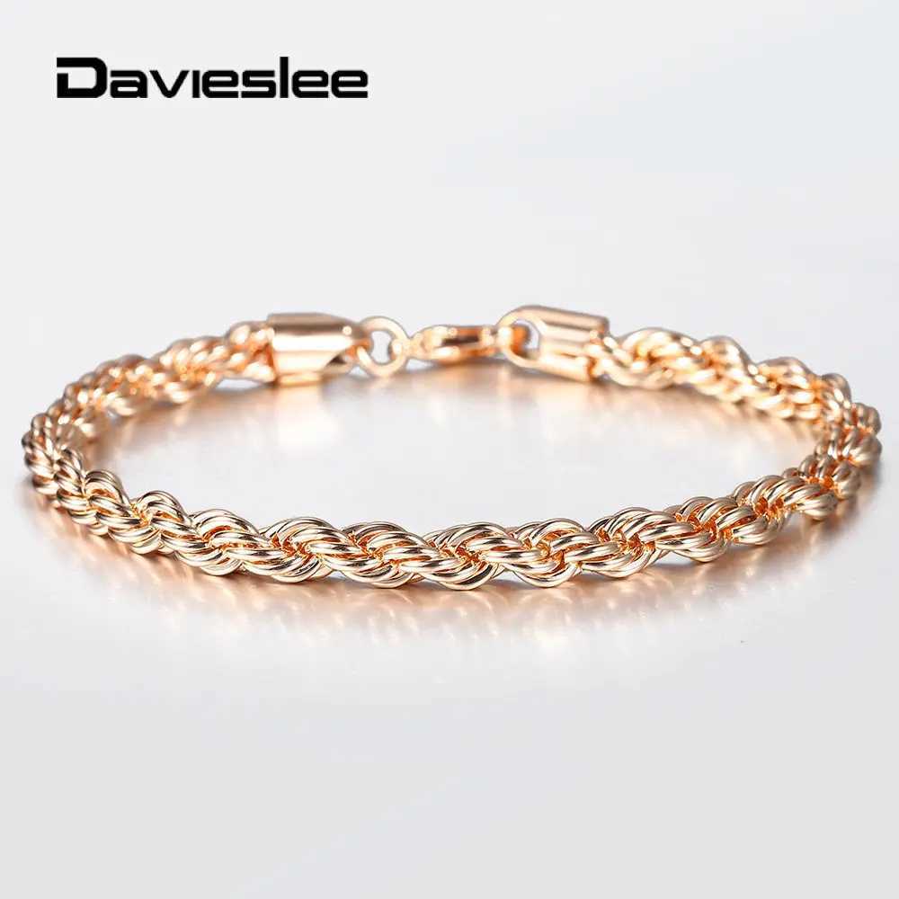 Womens Mens Bracelet 585 Rose Gold Color 5/6mm Twisted Rope Link Chain Bracelet for Women Men Wedding Neck-Jewelry LCB47AX240913