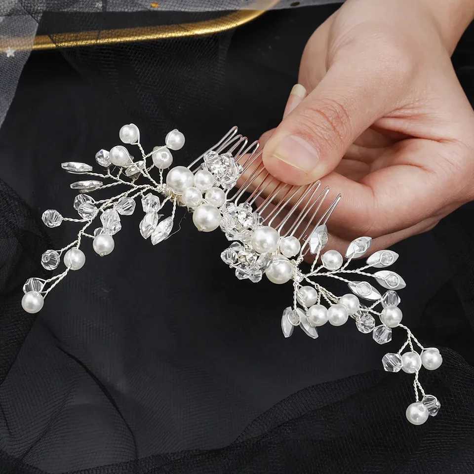 Pearl Rhinestone Bridal Tiaras Hairbands for Women Accessories Hair Ornaments Gold Color Jewelry HeadwearX240913