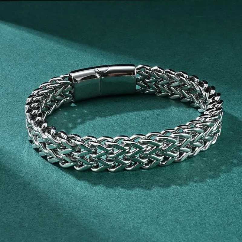 HNSP 10MM Stainless Steel Bracelet For Men Jewelry Hidden Locks Hand Chain 19/21/23CM Size AccessoriesX240913
