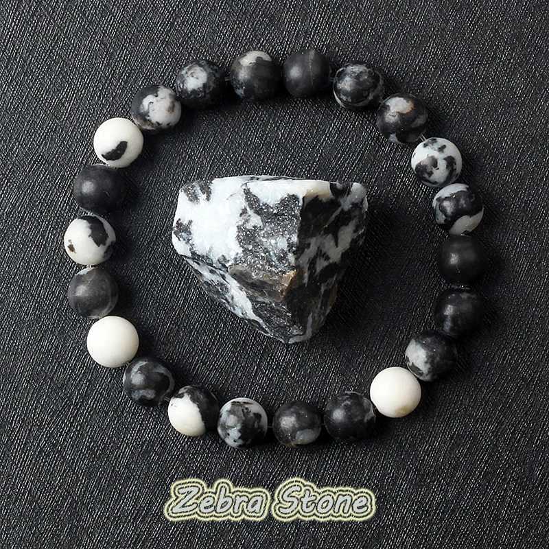 Black and white zebra jade bracelet mens natural stone beads yoga meditation pink zebra energy jade jewelry Pulsera W240913