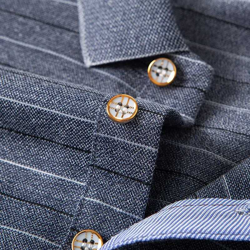 Spring and Autumn mens striped lapel business casual T-shirt middle-aged and elderly dad long sleeved polo shirt sweat absorbing high color W240913