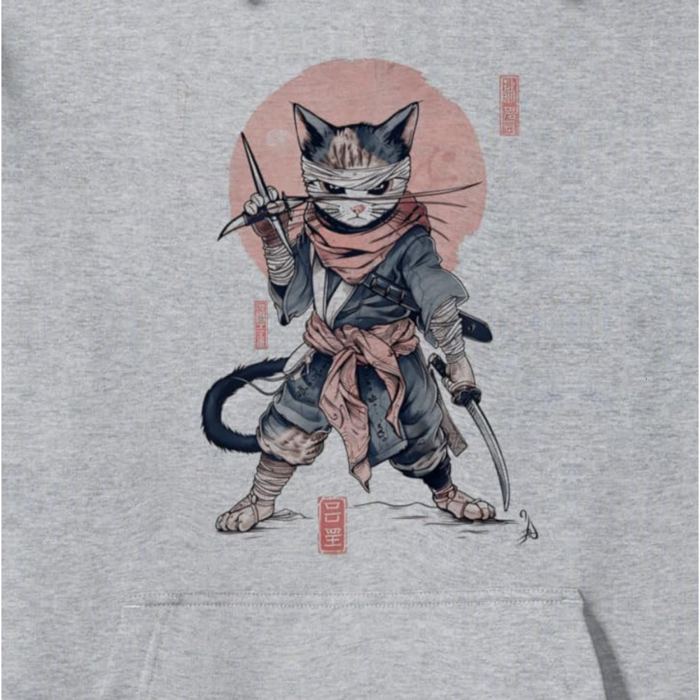 Hoodie for Mens Womens Ninja Cat Japanese Anime Warrior Kitten Cat Lover Design Pullover Hoodie Graphic Hoodies sweatshirt Pullover Long Sleeve
