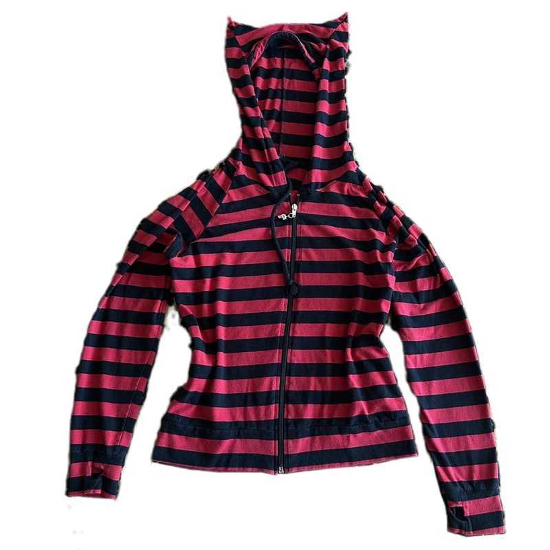 E-girl Gothic Emo Mall Goth Sweatshirts 2000s Retro Y2K Grunge Cyber Scene Striped Zip Up Hoodies Harajuku Jackets Coat Outfits M240912