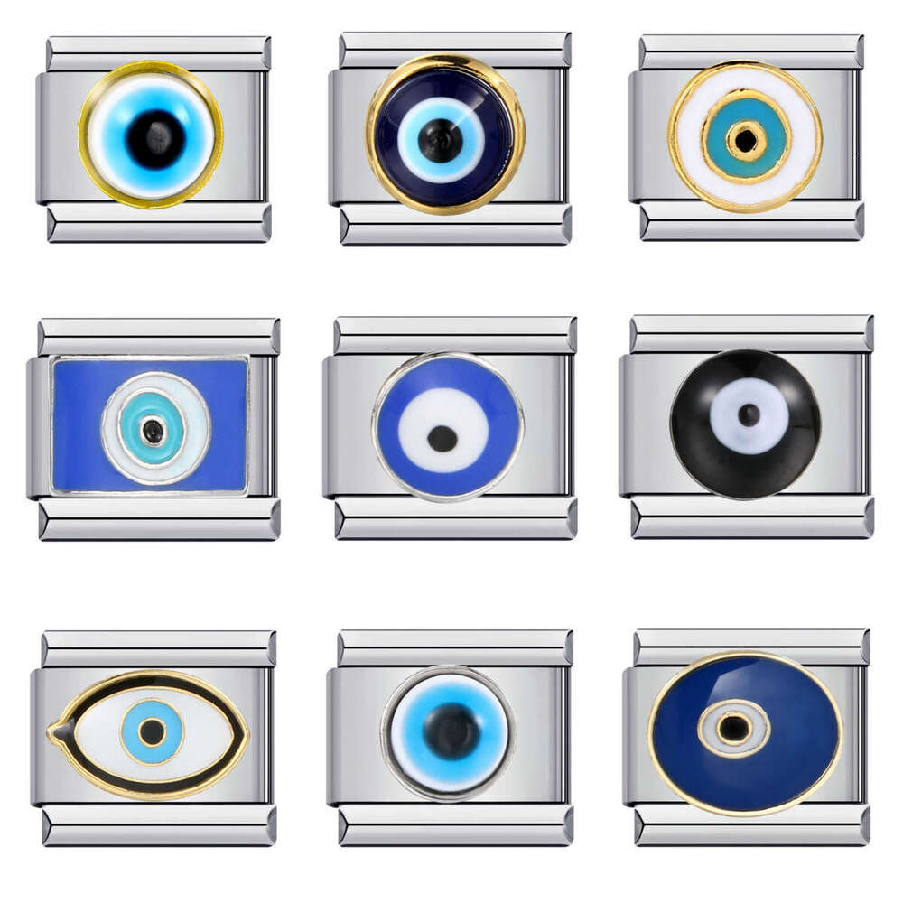 New Devil's Eye Bead Titanium Steel Welding Enamel Cartoon DIY Elastic Bracelet Italian Charm Links Fit 9Mm Bracelet Jewelry DIY Making Gifts