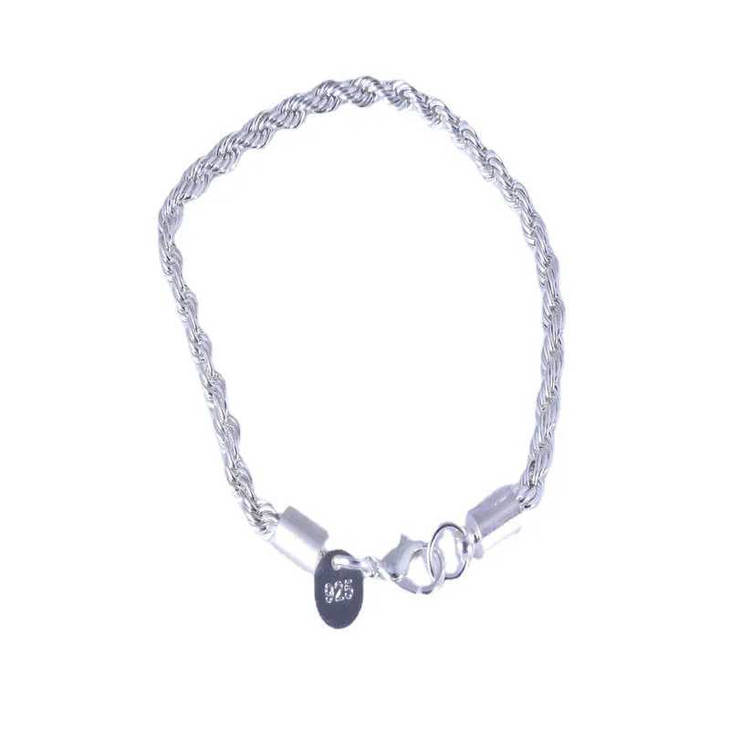 High Quality Silver Color 4MM Women Men Chain Male Twisted Rope Necklace Bracelets Fashion Silver Jewelry Gifts Wedding PartyX240913