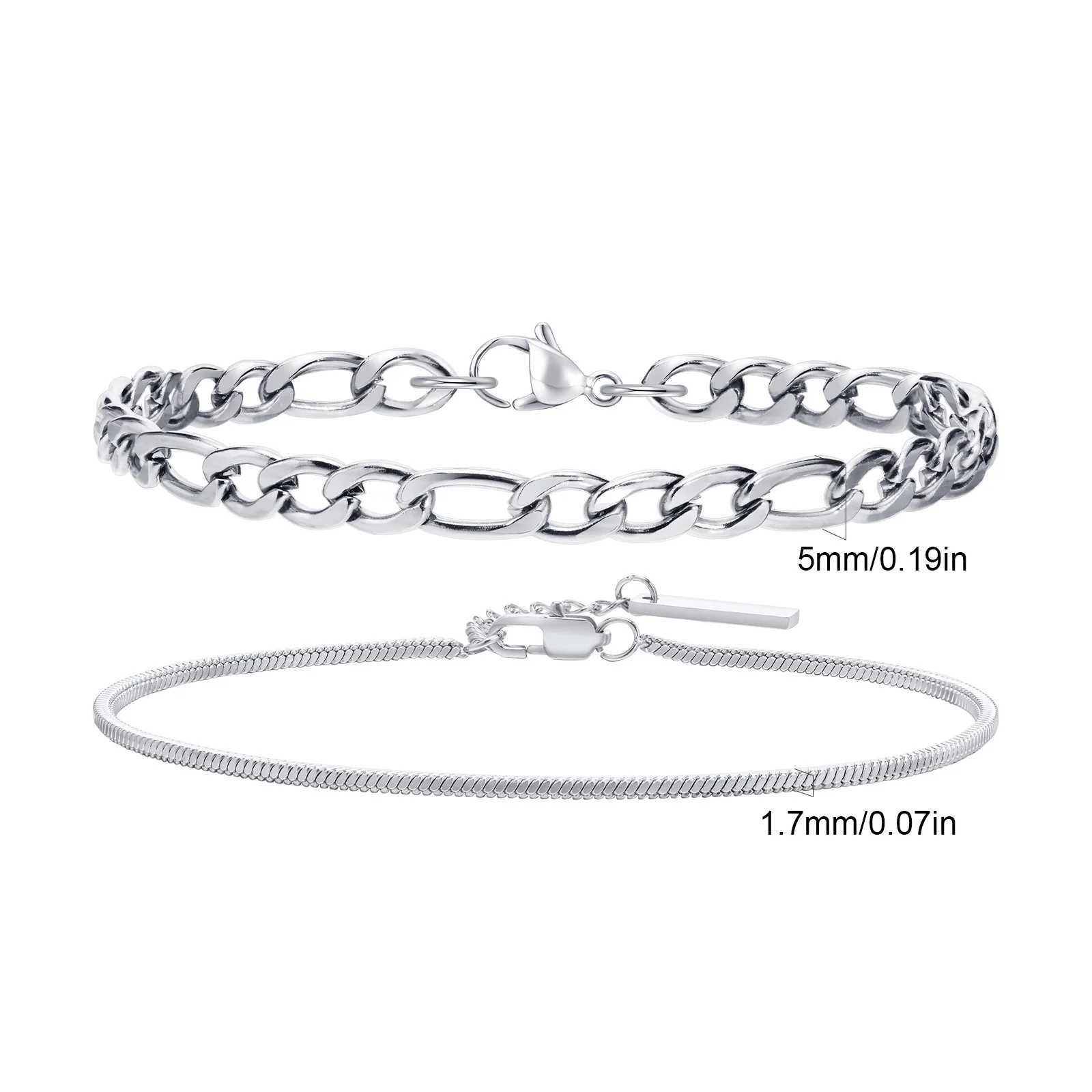 Vnox Cuban Link Chain Bracelets for Men Boys Black Gold Color Stainless Steel Figaro Snake Chain Wristband Stacked BraceletsX240913