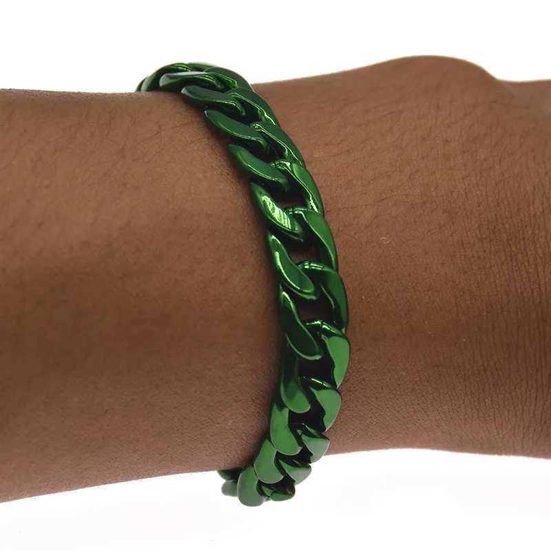 Green Bracelet for Men Women Curb Cuban Link Chain Mens Womens Bracelets Chains Jewelry for MenX240913