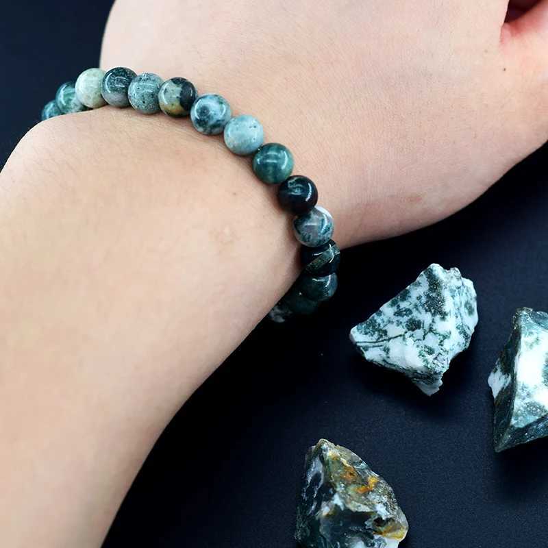 Real Tree Pattern Agate Bead Bracelet for Women Genuine Natural Moss Agate Bracelet for Men Energy Stone Treatment Moisturizing W240913