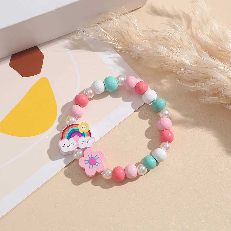 50 cartoon wooden bead bracelets suitable for children girls baby showers guests Pinata fillers birthday party discount gifts W240913