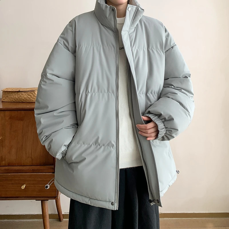 Leisure autumn and winter mens warm cotton lined jacket loose and thick Parkas solid color windproof down jacket 240909