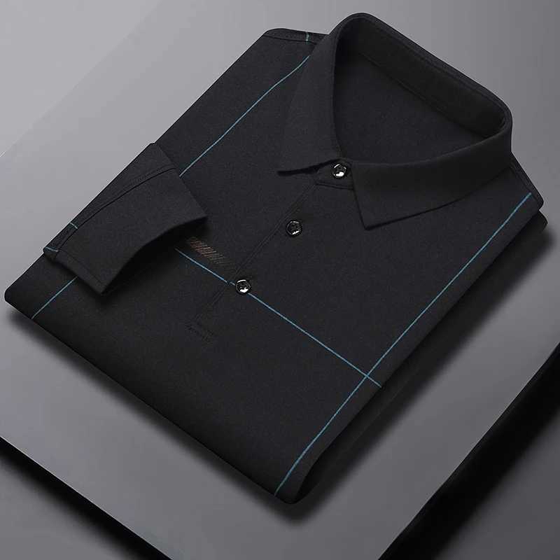 New mens polo shirt business autumn T-shirt long sleeved casual mens polo shirt slim fit Korean clothing button up shirt W240913