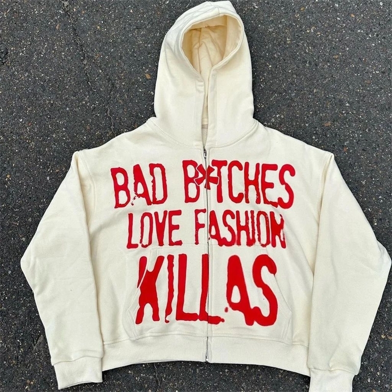 2000s Retro zipper Hoodie Women Men Streetwear Harajuku letter Graphic Oversized Jacket Punk Gothic Y2K Clothes Sweatshirt top 240814