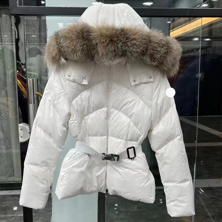 Lanjia- Winter Womens Fw22 Designer Puffer Jacket Fur Coats Real Raccoon Hair Collar Warm Fashion Parkas With Belt Lady Coat Outerwear Down Jackets C1