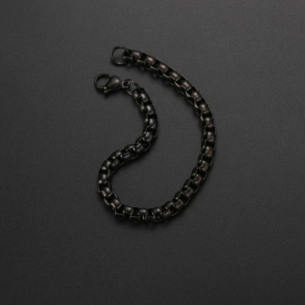 Wholesale Price 6MM Stainless Steel Plated Gold Black Square Pearl Chain Bracelet Fashion Jewelry For Men and Women 18/20cmX240913