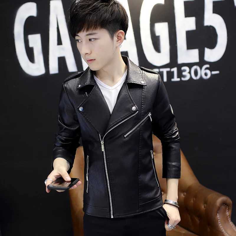 Mens Leather Jackets Men lapel Collar Coats Male Motorcycle Leather Jacket Short belt jacket Casual Slim Brand ClothingX240913