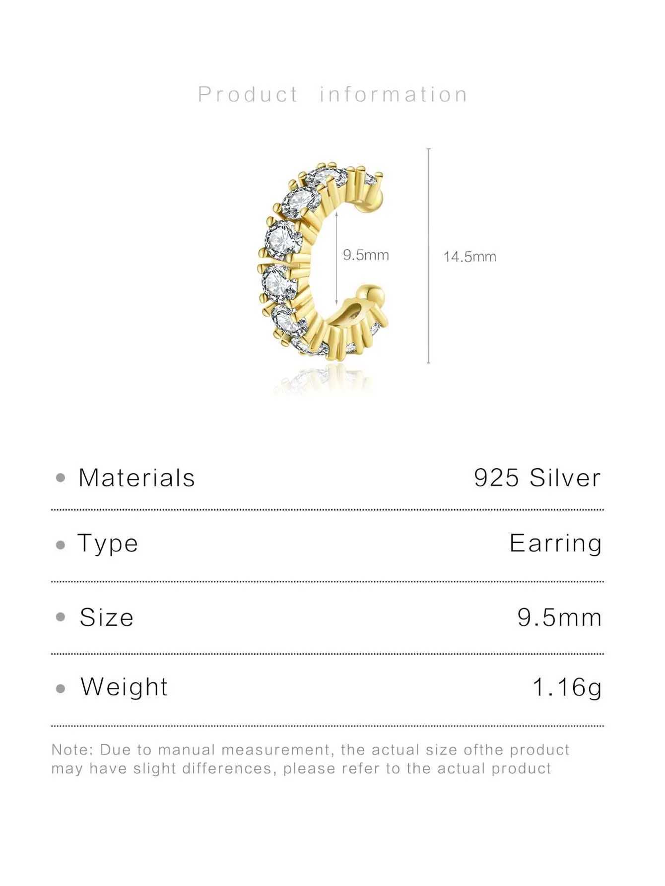 DPLAOPA 925 Sterling Silver Gold Circle CZ Zircon Rock Punk Earcuff Cuff Earring No Piercing Clips Fine JewelryX240913