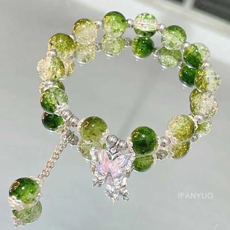 Pink Crystal Flower Butterfly Pendant Bead Bracelet Sweet Cool Bracelet Womens Fashion Decoration Supplies Party Gift Tools W240913