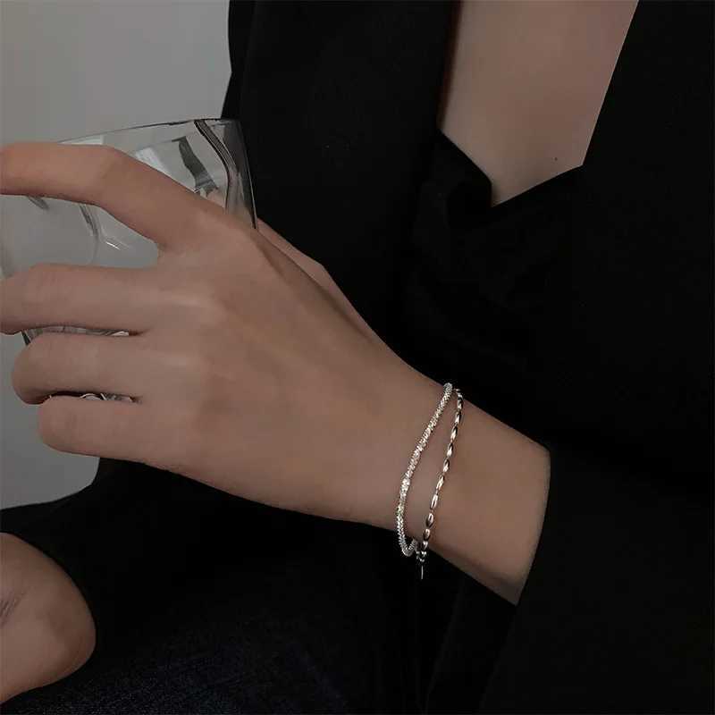 New 925 Sterling Silver Double Layer Bracelet Chain Style Simple Style Charm Bracelet Womens Birthday Gift Premium JewelryX240913