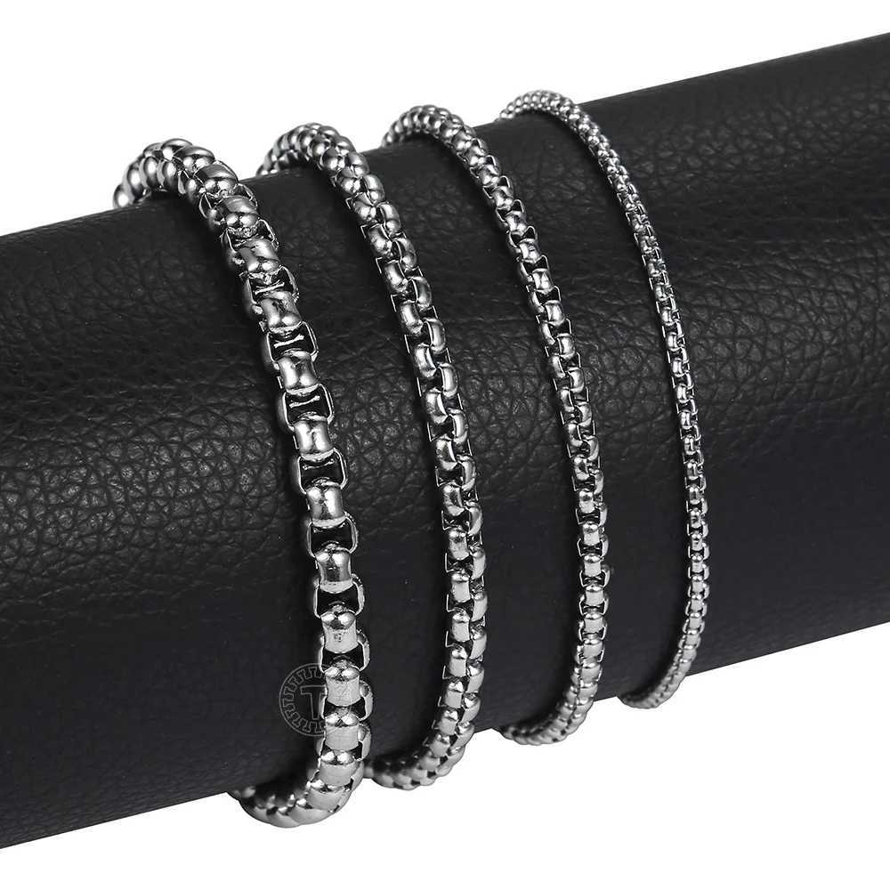 2 3 4 5 mm Bracelet For Men Women Stainless Steel Mens Round Box Link Chain Black Gold Silver Color Jewelry Gifts LKB676X240913