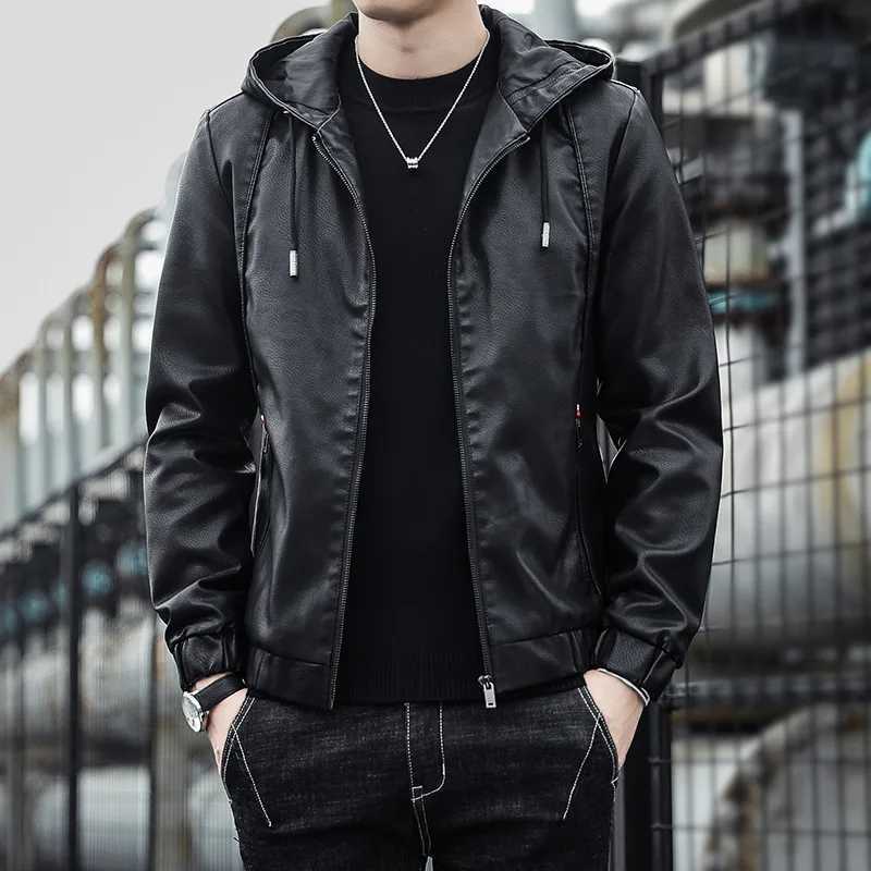 New Fashion Mens Hoodie Leather Jackets Autumn Casual Clothing Jacket Biker Motorcycle Coats Windproof Warm Leather Siz S-4XLX240913