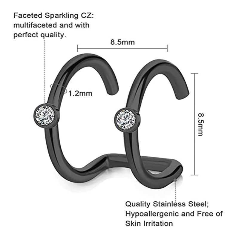 1Pcs/15 Pcs Stainless Steel Ear Cuff Helix Cartilage Clip On Wrap Earrings Fake Nose Ring Non-Piercing Adjustable Men WomenX240913