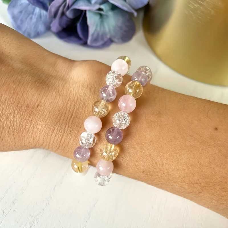 1 piece/Love and Happiness Stone Bead Bracelet Treatment Crystal Bracelet Rose Quartz Transparent Quartz Lemon Amethyst Bead Jewelry W240913