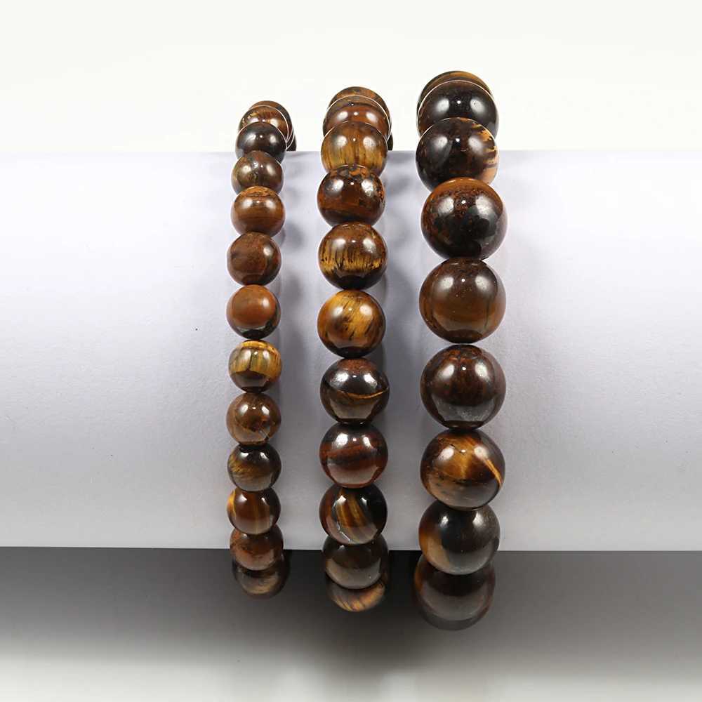 Fashionable natural stone bead tiger eye bracelet handmade elastic mens Buddha bracelet for yoga meditation jewelry Homme 6mm 8mm 10mm W240913