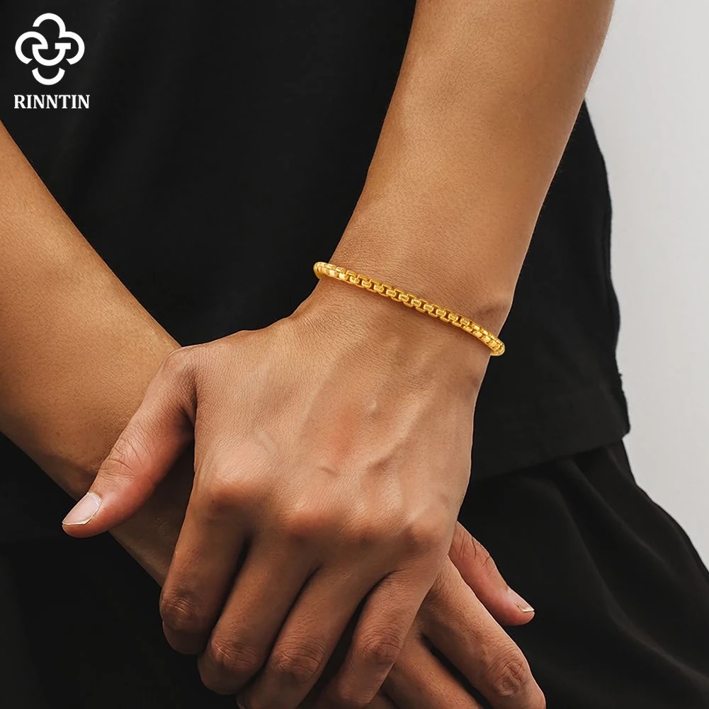 Rintin genuine Italian 3mm round box mens chain bracelet 925 sterling silver original fashionable bracelet jewelry NMB01 240909