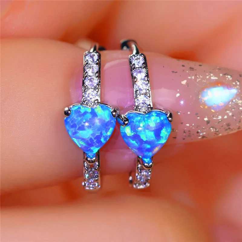Boho Female White Fire Opal Heart Clip Earrings Vintage Wedding Jewelry For WomenX240913