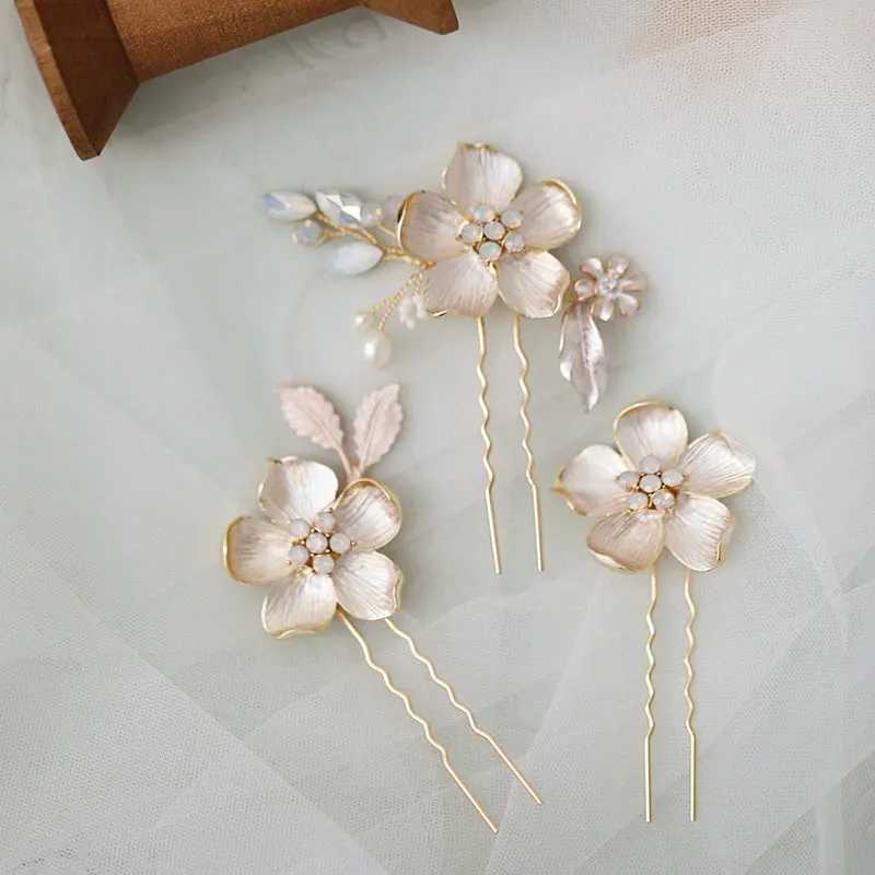 Pretty Flower Hairpin Opal Crystal Bride Wedding Hair Accessories JewelryX240913