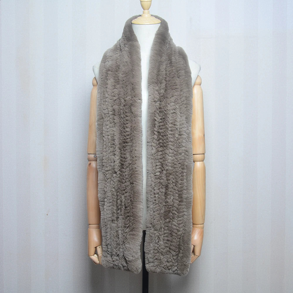 Long Style Lady Knit Real Genuine Rex Rabbit Fur Scarf Winter Knitted Rex Rabbit Fur Scarves Women Rex Rabbit Fur Neck Warmer 240910