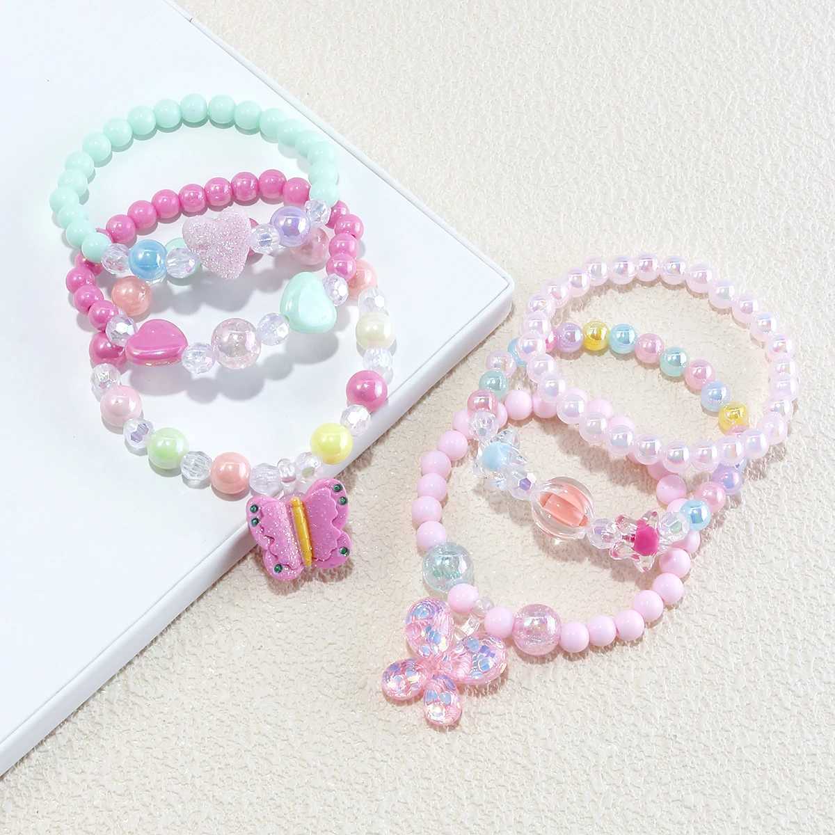 6 Girl Cute Butterfly Pendant Multi colored Beaded Bracelet Set Suitable for Holiday Parties Birthday Gifts Random Colors W240913