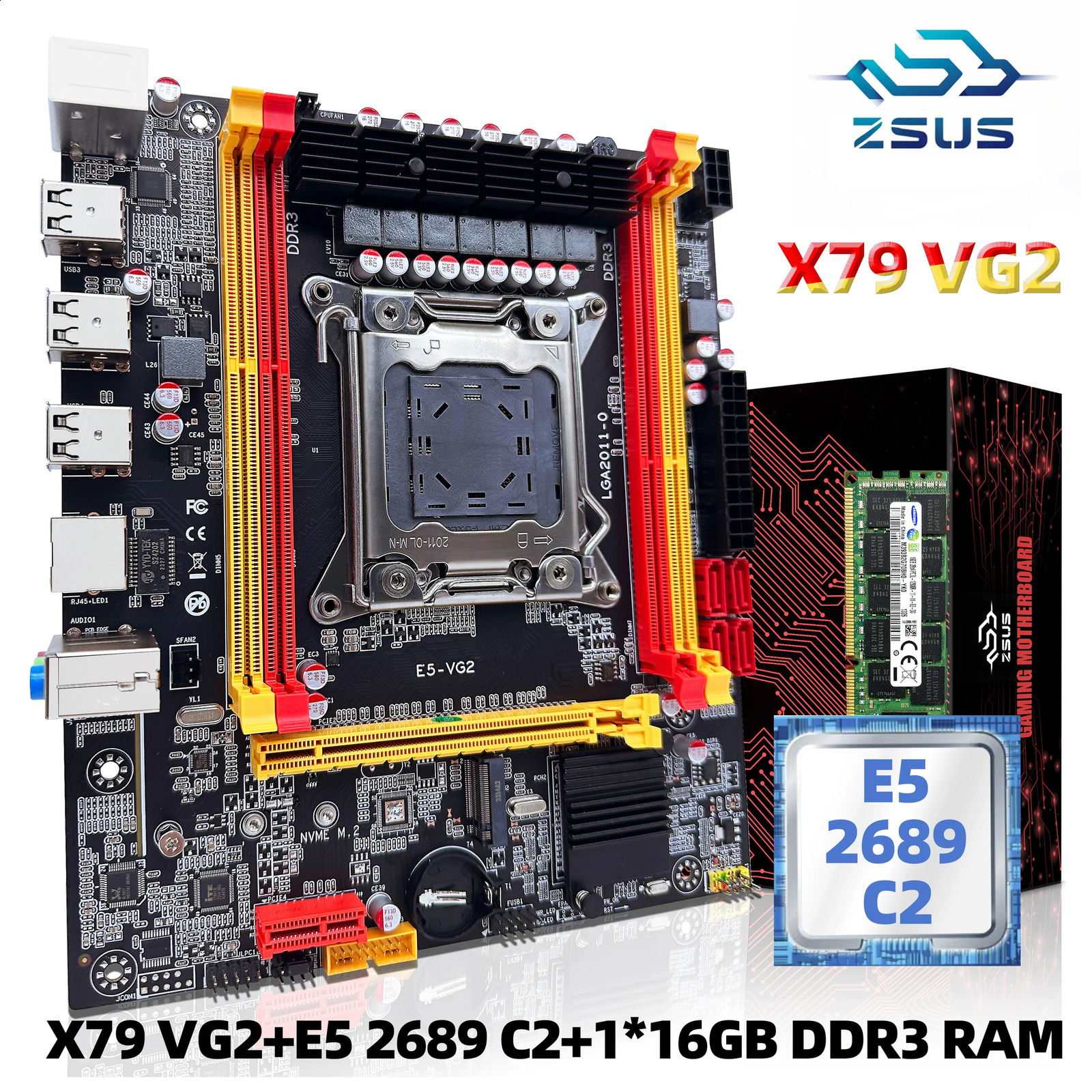 ZSUS X79 VG2 motherboard kit with Intel LGA2011 Xeon E5 2689 C2 DDR3 CPU 1 * 16GB 1600MHz ECC RAM memory NVME M.2 SATA 240909