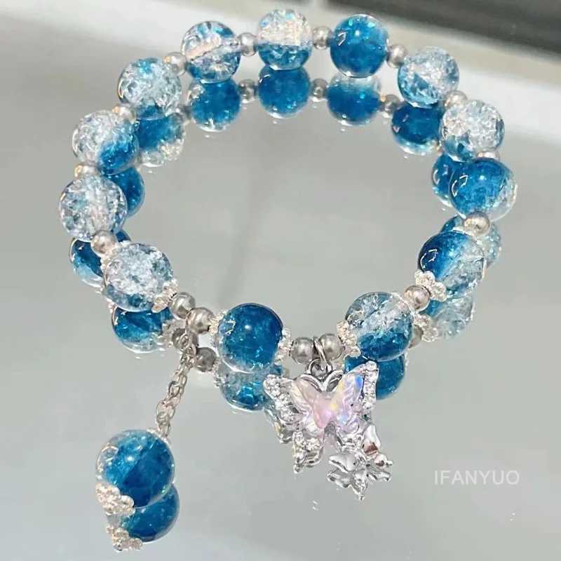 Pink Crystal Flower Butterfly Pendant Bead Bracelet Sweet Cool Bracelet Womens Fashion Decoration Supplies Party Gift Tools W240913