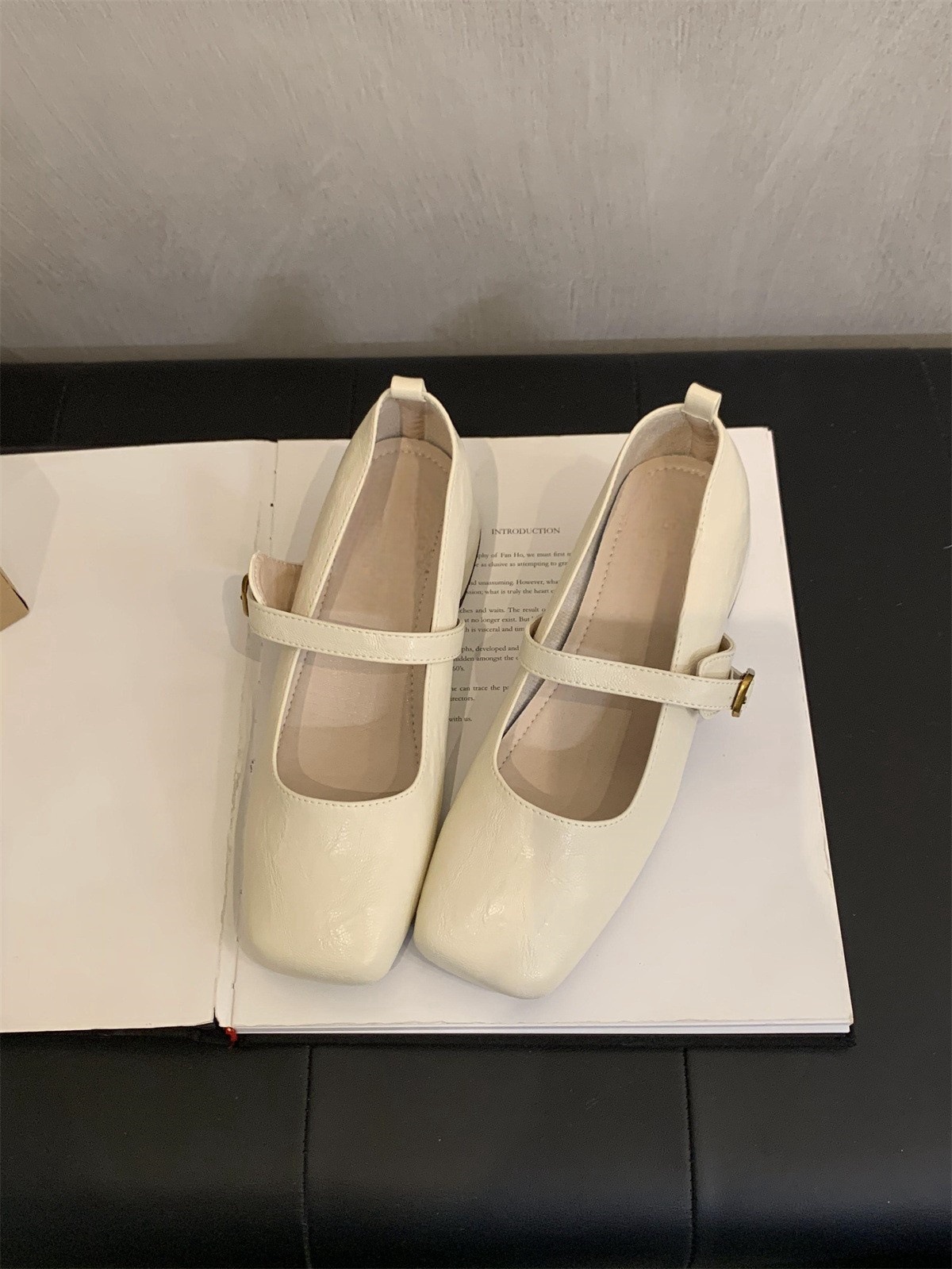 French Retro Square Toe Shallow Slip-On Women's Shoes, Spring and Autumn Evening Temperament Fairy Thick Heels, Small Leather Shoes