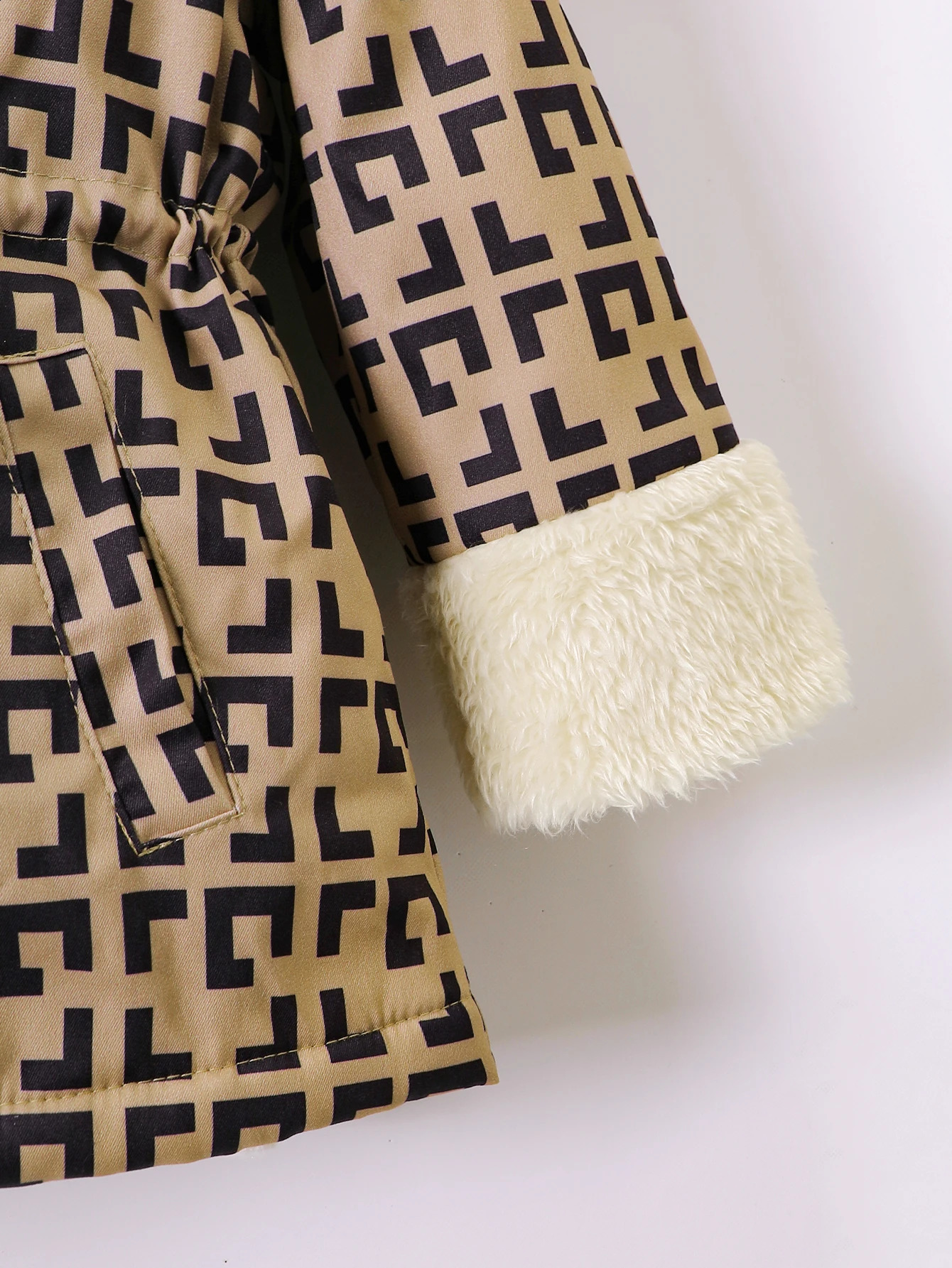 Product For Young Children Winter Thick Plush Hooded Plaid Zippered Jacket Girls 240905