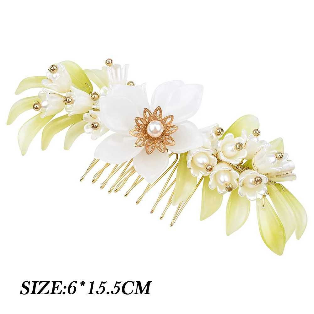 Floral Hair Comb Chinese Hanfu Hair Accessories For Women Green Flower Alloy Hairpin Hair Clips Vintage Girls Headwear JewelryX240913