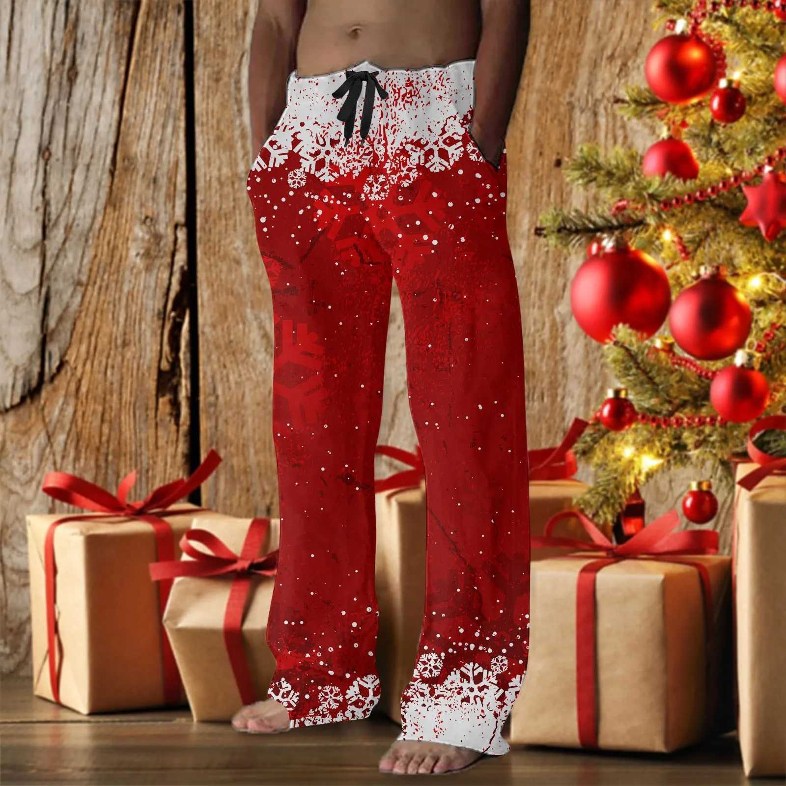 MenS Christmas Tree Printed Pajamas Home Pants With Drawstring 21x Pajama Pants Men Big And Tall Men Pajama Set Big Slipper Y240913